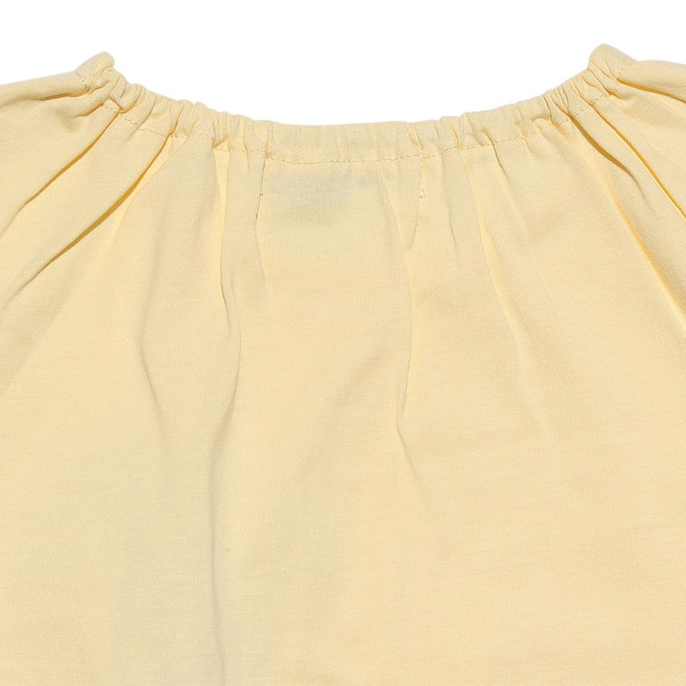 ベビー服 男の子 ベビーサイズ花柄切り替えリボンつきTシャツ イエロー(04) デザインポイント2