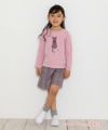子供服 女の子 ネコプリント＆リボン付き裏毛トレーナー ピンク(02) モデル画像全身