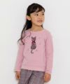 子供服 女の子 ネコプリント＆リボン付き裏毛トレーナー ピンク(02) モデル画像1