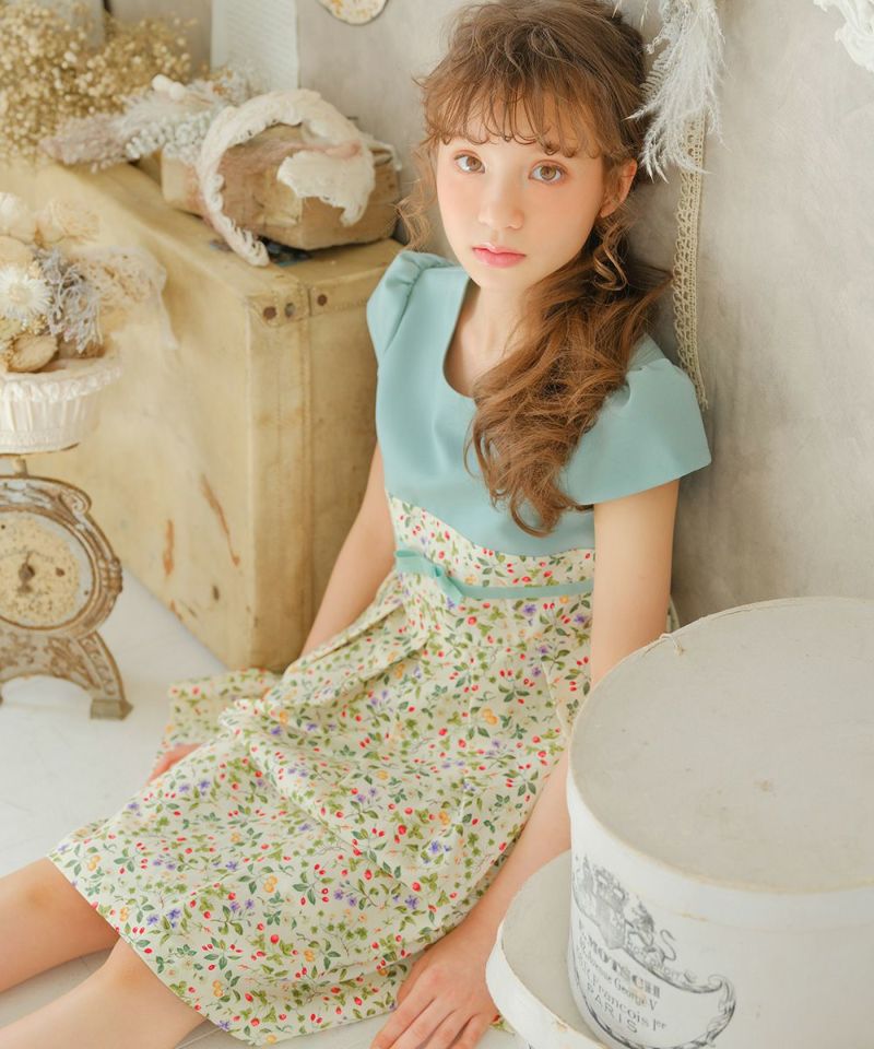 子供服 女の子 日本製リボンつき花柄ワンピース