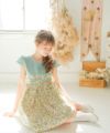子供服 女の子 日本製リボンつき花柄ワンピース グリーン(08) モデル画像4