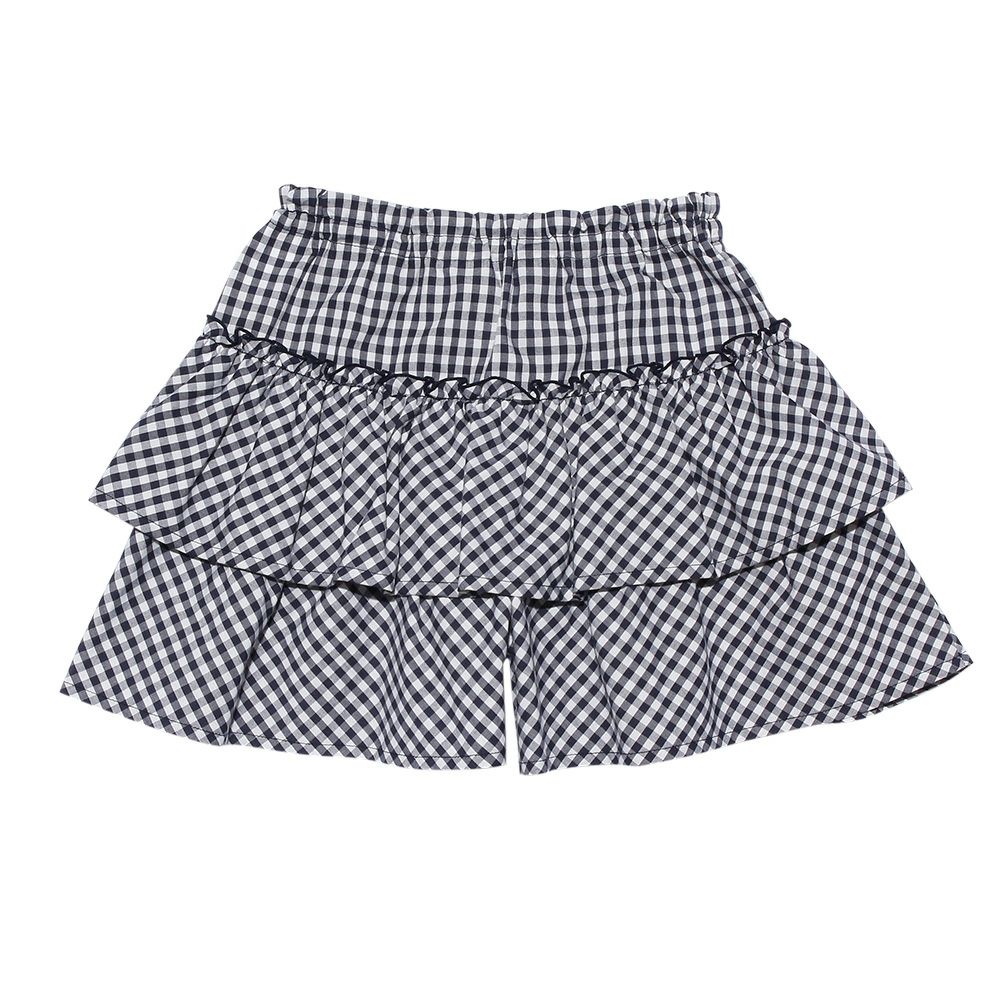 子供服 女の子 ギンガムチェック柄キュロットパンツ ネイビー(06) 背面