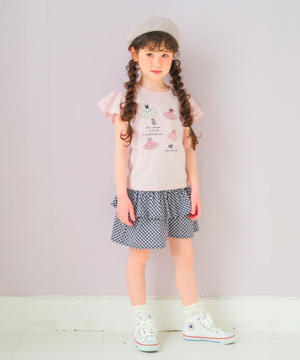 子供服 女の子 ギンガムチェック柄キュロットパンツ ネイビー(06) モデル画像アップ