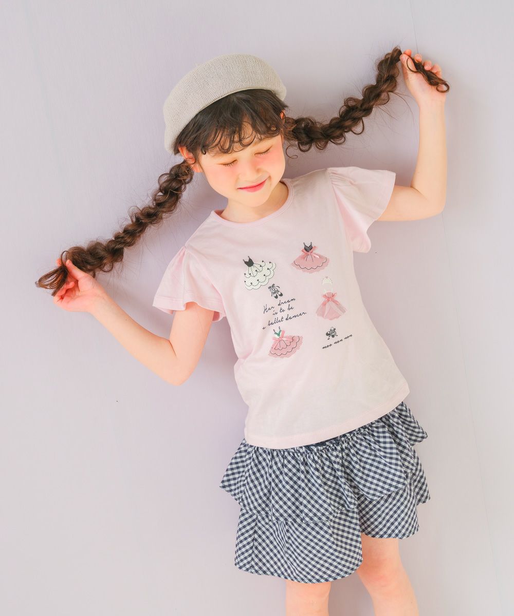 子供服 女の子 ギンガムチェック柄キュロットパンツ ネイビー(06) モデル画像2