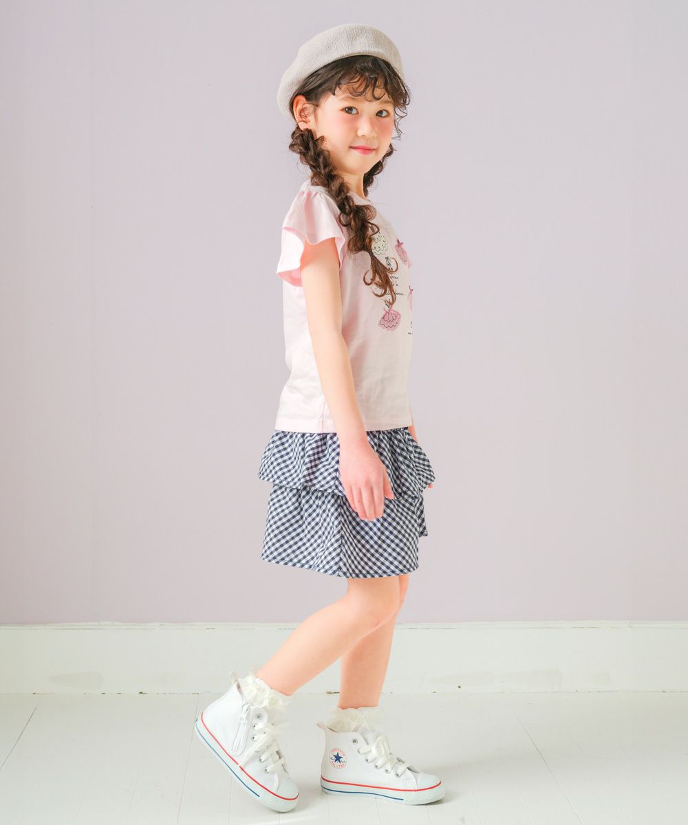 子供服 女の子 ギンガムチェック柄キュロットパンツ ネイビー(06) モデル画像3