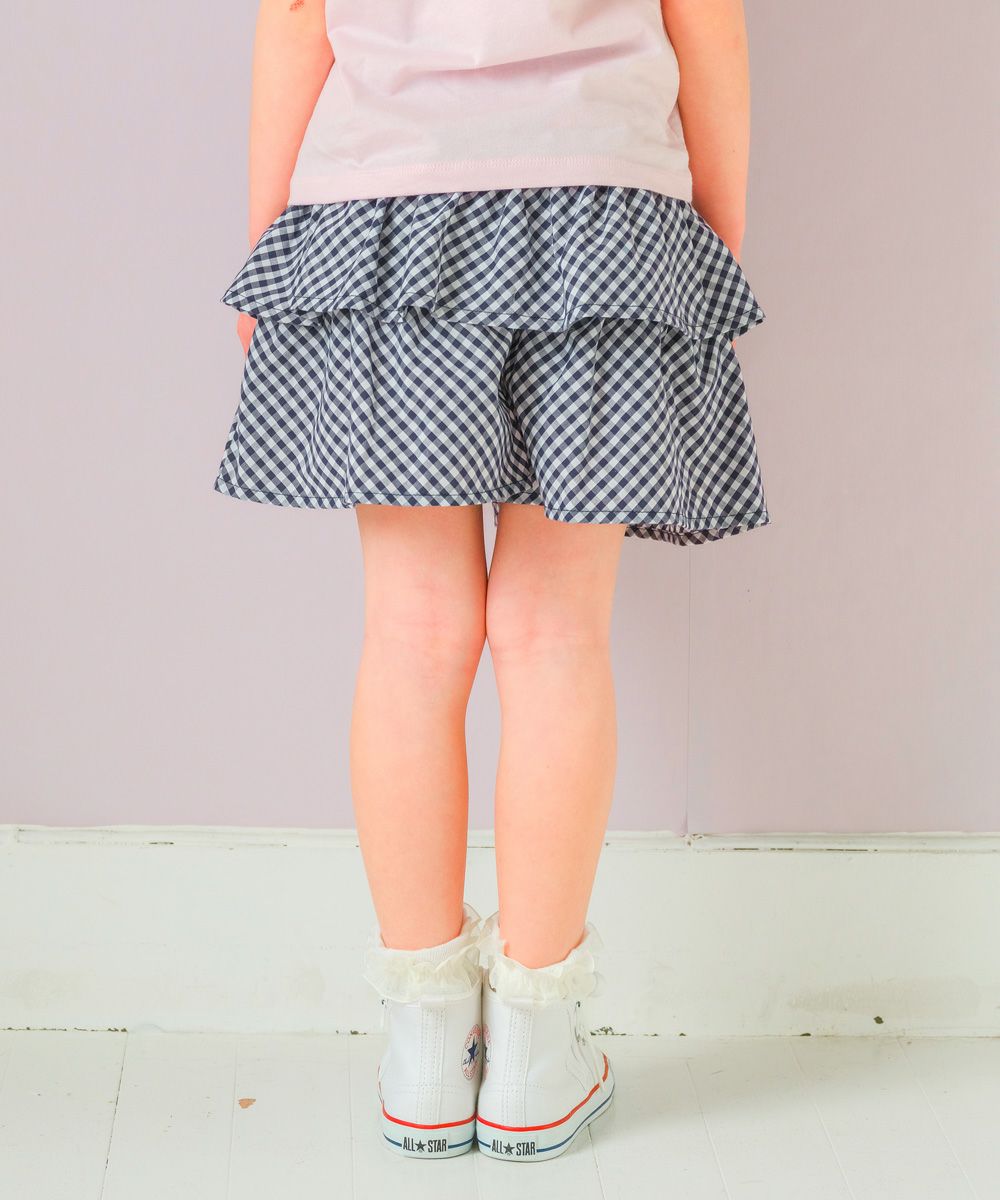 子供服 女の子 ギンガムチェック柄キュロットパンツ ネイビー(06) モデル画像4