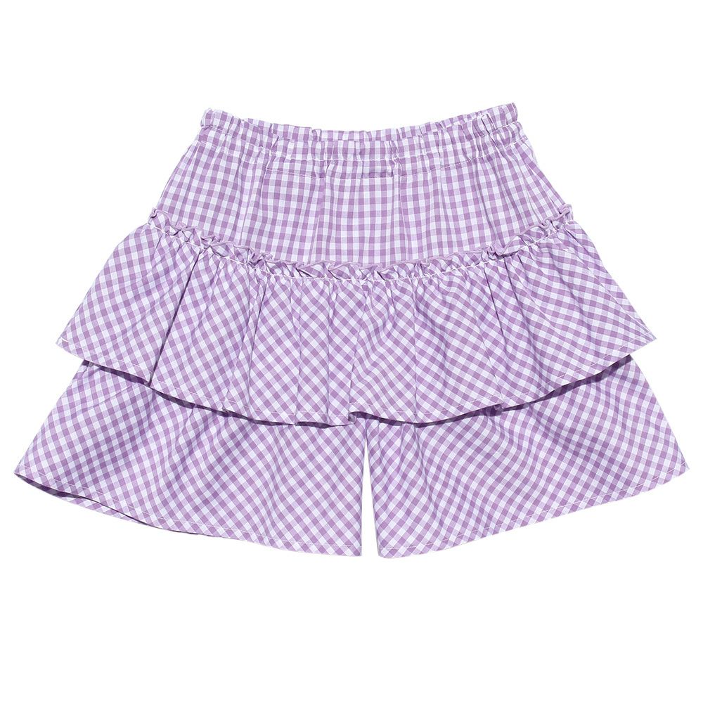 子供服 女の子 ギンガムチェック柄キュロットパンツ パープル(91) 正面