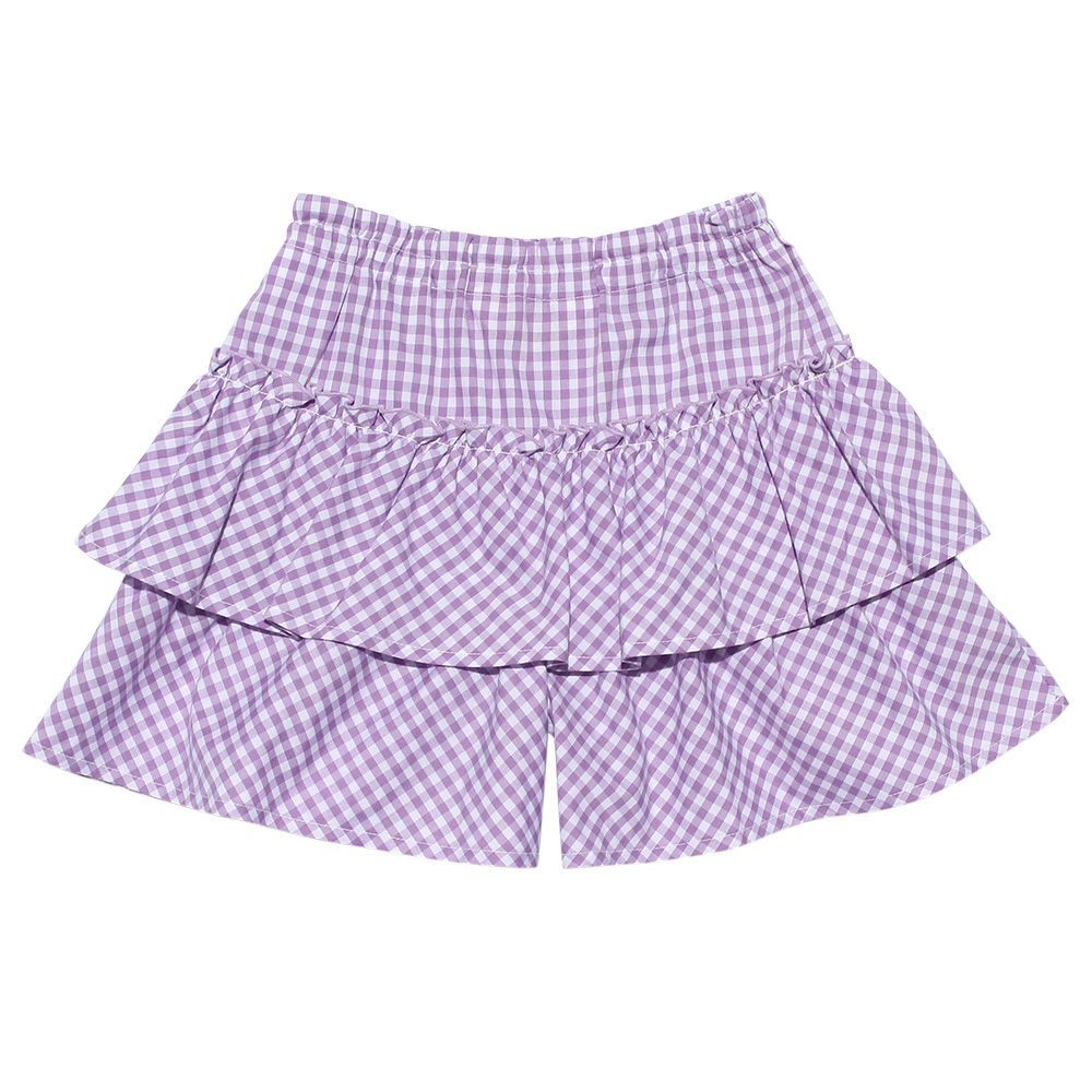 子供服 女の子 ギンガムチェック柄キュロットパンツ パープル(91) 背面