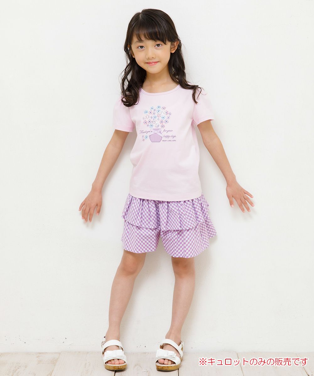 子供服 女の子 ギンガムチェック柄キュロットパンツ パープル(91) モデル画像全身