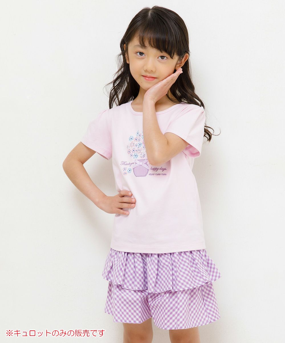 子供服 女の子 ギンガムチェック柄キュロットパンツ パープル(91) モデル画像1