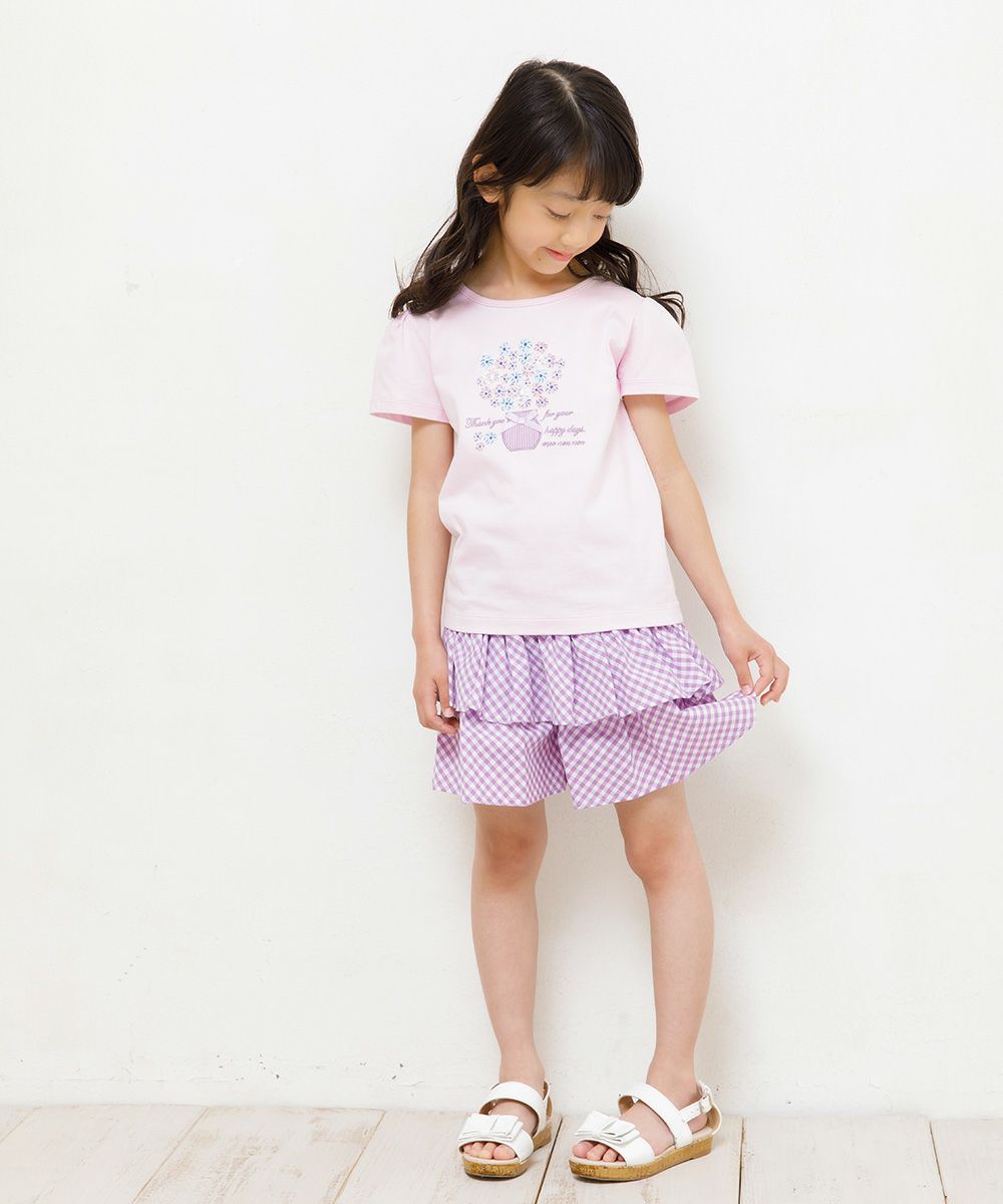 子供服 女の子 ギンガムチェック柄キュロットパンツ パープル(91) モデル画像2