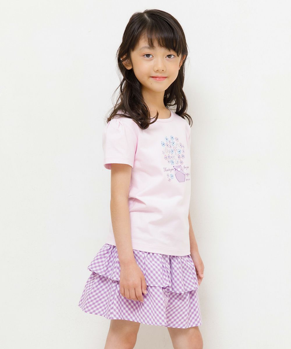 子供服 女の子 ギンガムチェック柄キュロットパンツ パープル(91) モデル画像3