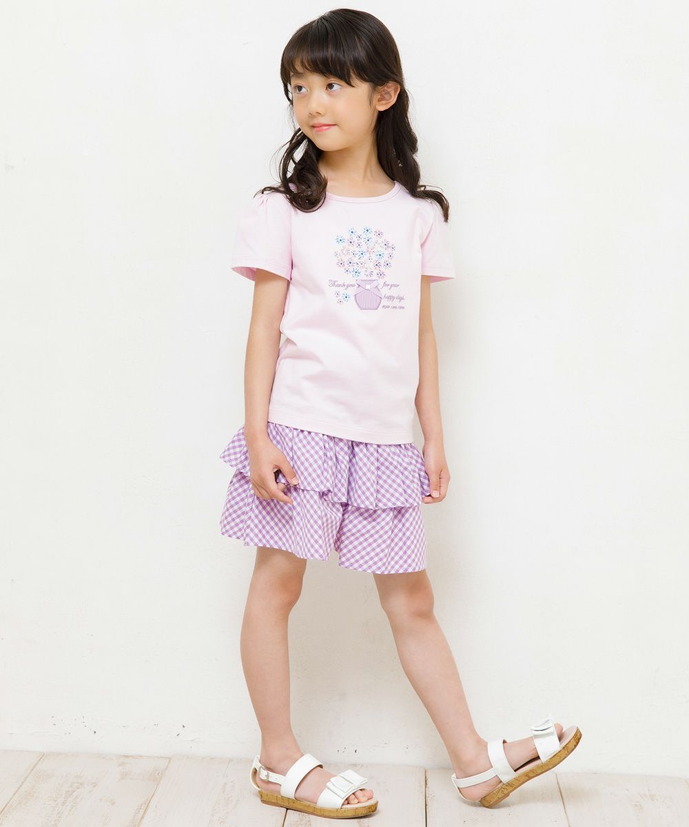 子供服 女の子 ギンガムチェック柄キュロットパンツ パープル(91) モデル画像4