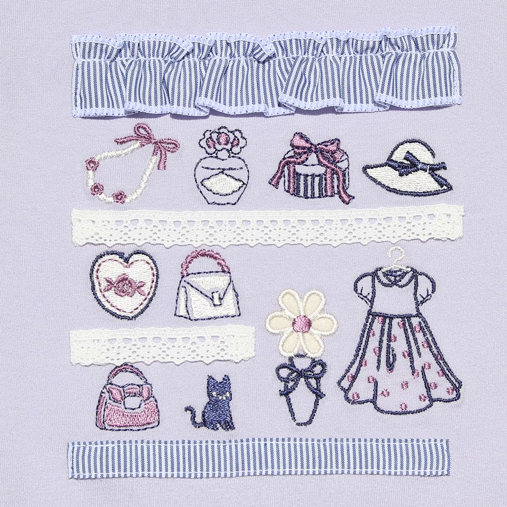 ベビー服 女の子 綿100％お洋服屋さん刺繍Tシャツ パープル(91) デザインポイント1