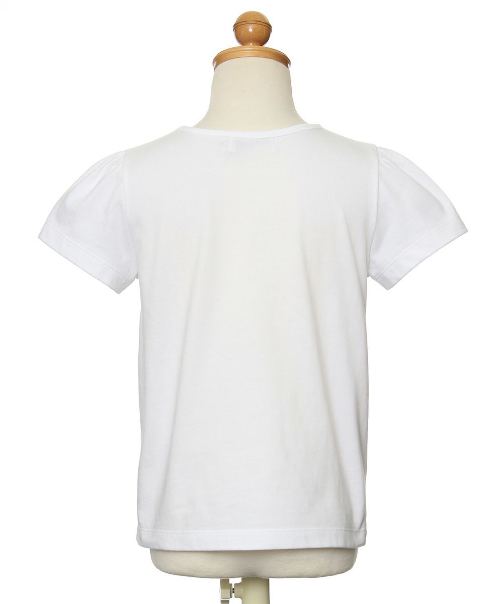 子供服 女の子 綿100％リボン付き音符＆女の子モチーフTシャツ オフホワイト(11) トルソー背面
