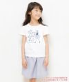 子供服 女の子 綿100％リボン付き音符＆女の子モチーフTシャツ オフホワイト(11) モデル画像1