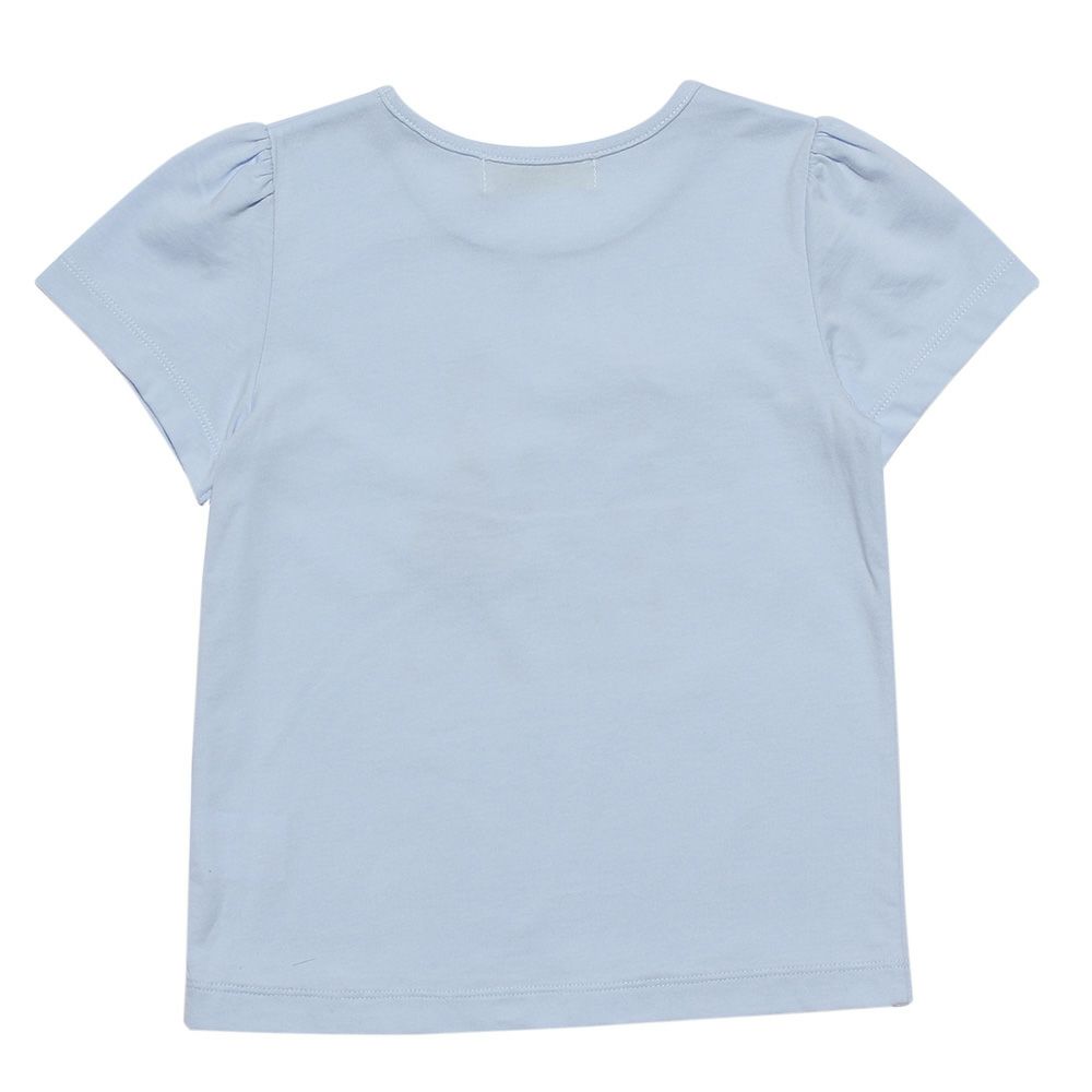 子供服 女の子 綿100％リボン付き音符＆女の子モチーフTシャツ ブルー(61) 背面
