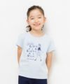 子供服 女の子 綿100％リボン付き音符＆女の子モチーフTシャツ ブルー(61) モデル画像アップ