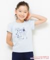 子供服 女の子 綿100％リボン付き音符＆女の子モチーフTシャツ ブルー(61) モデル画像1