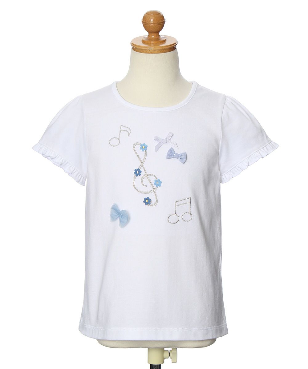 子供服 女の子 綿100％音符＆リボンモチーフTシャツ オフホワイト(11) トルソー正面