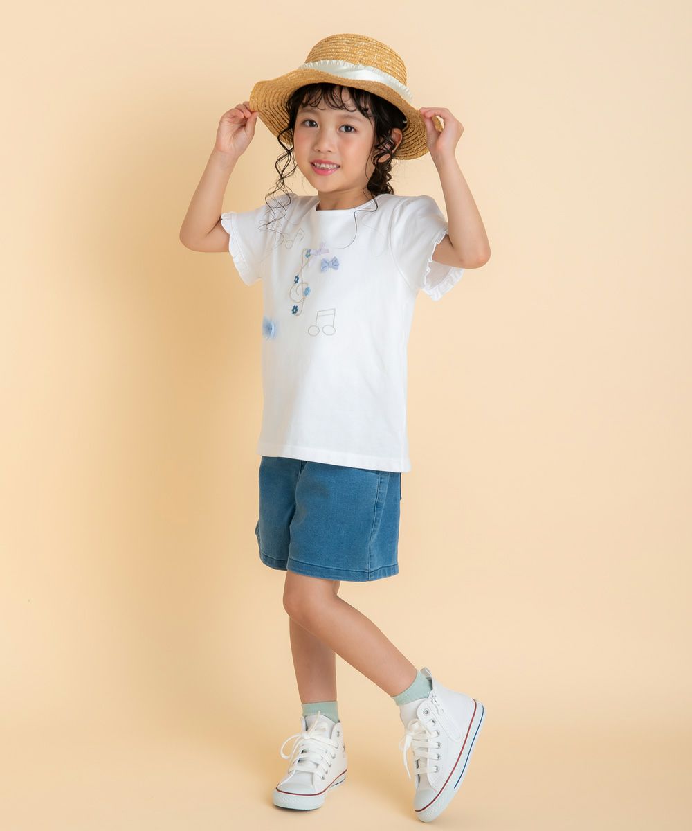 子供服 女の子 綿100％音符＆リボンモチーフTシャツ オフホワイト(11) 