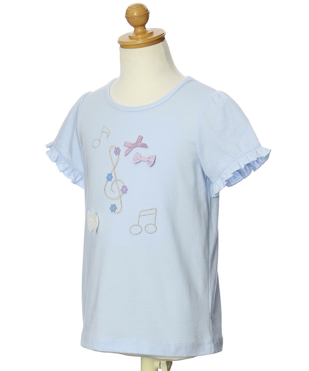 子供服 女の子 綿100％音符＆リボンモチーフTシャツ ブルー(61) トルソー斜め