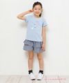 子供服 女の子 綿100％音符＆リボンモチーフTシャツ ブルー(61) モデル画像全身