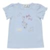 ベビー服 女の子 ベビーサイズ綿100％音符＆リボンモチーフ付きTシャツ ブルー(61) 正面
