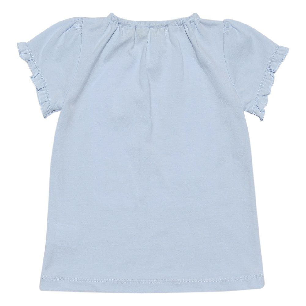 ベビー服 女の子 ベビーサイズ綿100％音符＆リボンモチーフ付きTシャツ ブルー(61) 背面