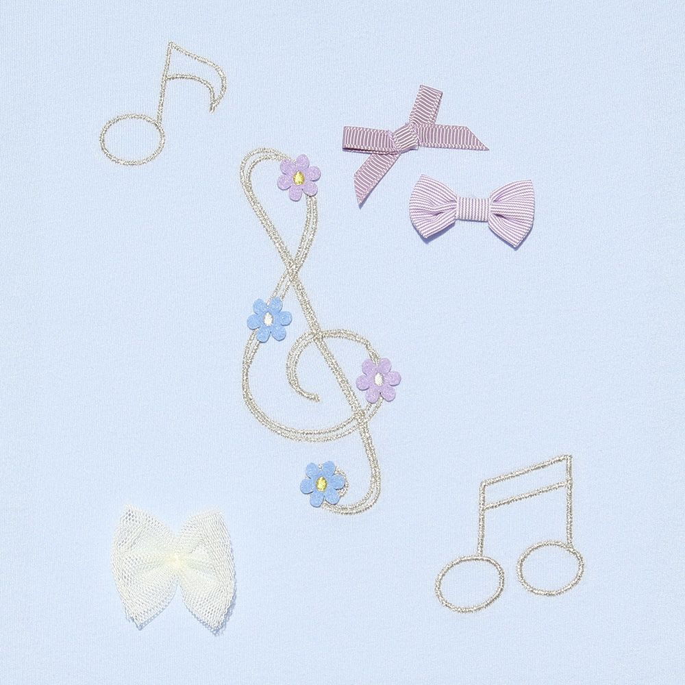 ベビー服 女の子 ベビーサイズ綿100％音符＆リボンモチーフ付きTシャツ ブルー(61) デザインポイント1