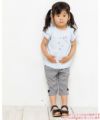 ベビー服 女の子 ベビーサイズ綿100％音符＆リボンモチーフ付きTシャツ ブルー(61) モデル画像全身