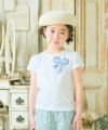 子供服 女の子 綿100％お花プリントリボンモチーフ付きTシャツ オフホワイト(11) モデル画像