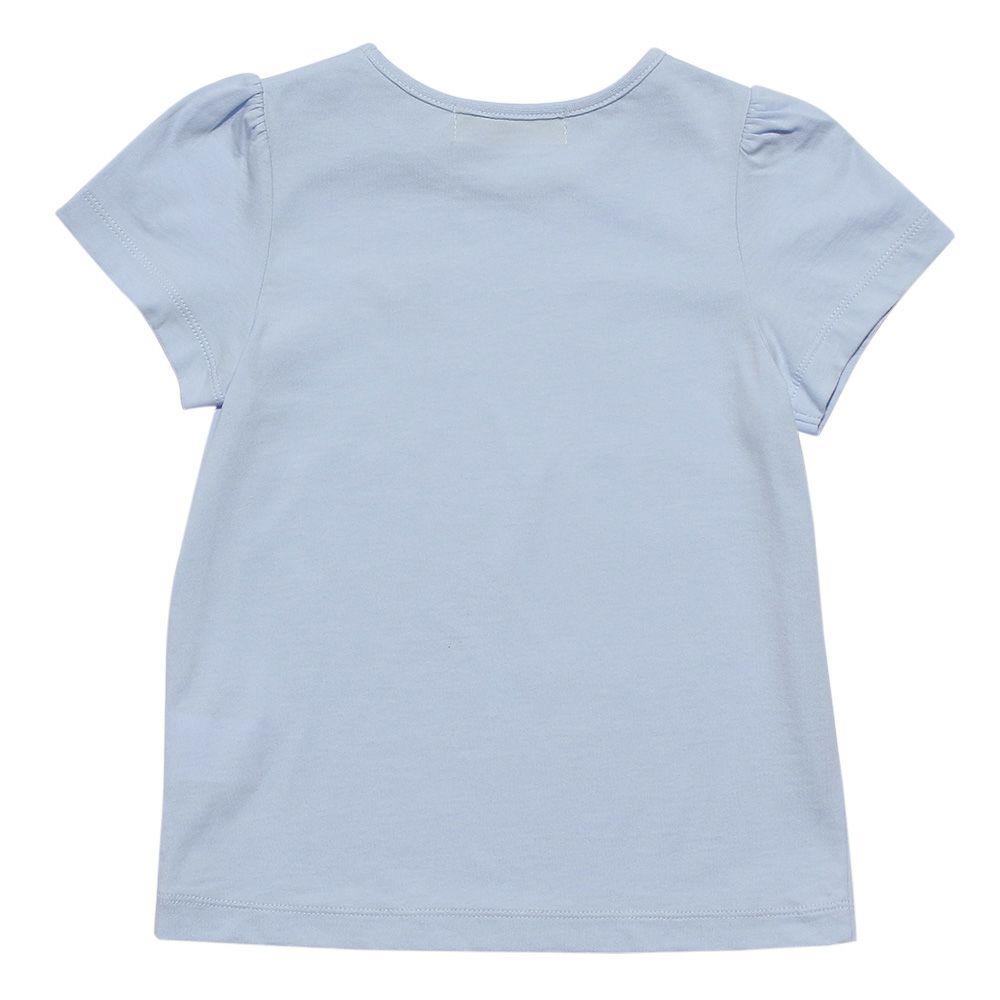 子供服 女の子 綿100％お花プリントリボンモチーフ付きTシャツ ブルー(61) 背面