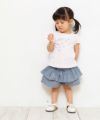 ベビー服 女の子 綿100％ベビーサイズリボン付きボタニカルお花モチーフプリントTシャツ ピンク(02) モデル画像3