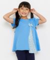 子供服 女の子 綿100％花柄切り替えリボンつきTシャツ ブルー(61) モデル画像アップ