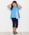 子供服 女の子 綿100％花柄切り替えリボンつきTシャツ ブルー(61) モデル画像全身