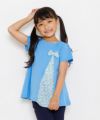 子供服 女の子 綿100％花柄切り替えリボンつきTシャツ ブルー(61) モデル画像1