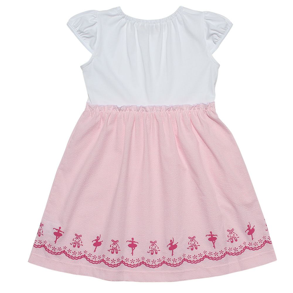 子供服 女の子 バレエモチーフプリントギンガムチェック柄切り替えワンピース ピンク(02) 背面