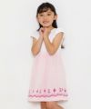 子供服 女の子 バレエモチーフプリントギンガムチェック柄切り替えワンピース ピンク(02) モデル画像3