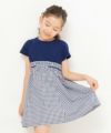 子供服 女の子 ギンガムチェック柄リボン付きギャザーワンピース ネイビー(06) モデル画像1