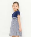 子供服 女の子 ギンガムチェック柄リボン付きギャザーワンピース ネイビー(06) モデル画像3