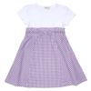 子供服 女の子 ギンガムチェック柄リボン付きギャザーワンピース パープル(91) 正面