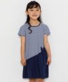 子供服 女の子 綿100％ボーダー柄リボン付きワンピース ネイビー(06) モデル画像アップ