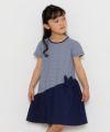 子供服 女の子 綿100％ボーダー柄リボン付きワンピース ネイビー(06) モデル画像1