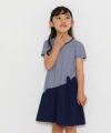 子供服 女の子 綿100％ボーダー柄リボン付きワンピース ネイビー(06) モデル画像3