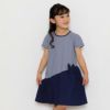 子供服 女の子 綿100％ボーダー柄リボン付きワンピース ネイビー(06) モデル画像4