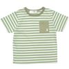 子供服 男の子 綿100％ボーダー柄クマ刺繍Tシャツ グリーン(08) 正面