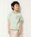 子供服 男の子 綿100％ボーダー柄クマ刺繍Tシャツ グリーン(08) モデル画像アップ