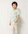 子供服 男の子 綿100％ボーダー柄クマ刺繍Tシャツ グリーン(08) モデル画像2