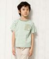 子供服 男の子 綿100％ボーダー柄クマ刺繍Tシャツ グリーン(08) モデル画像3